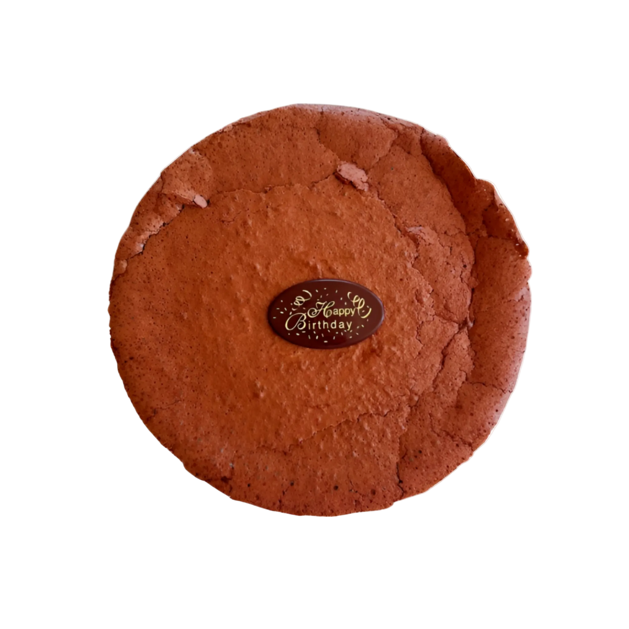 French Chocolate Fondant Cake topped with a handcrafted Happy Birthday chocolate plaque, perfect for intimate celebrations and dessert lovers.