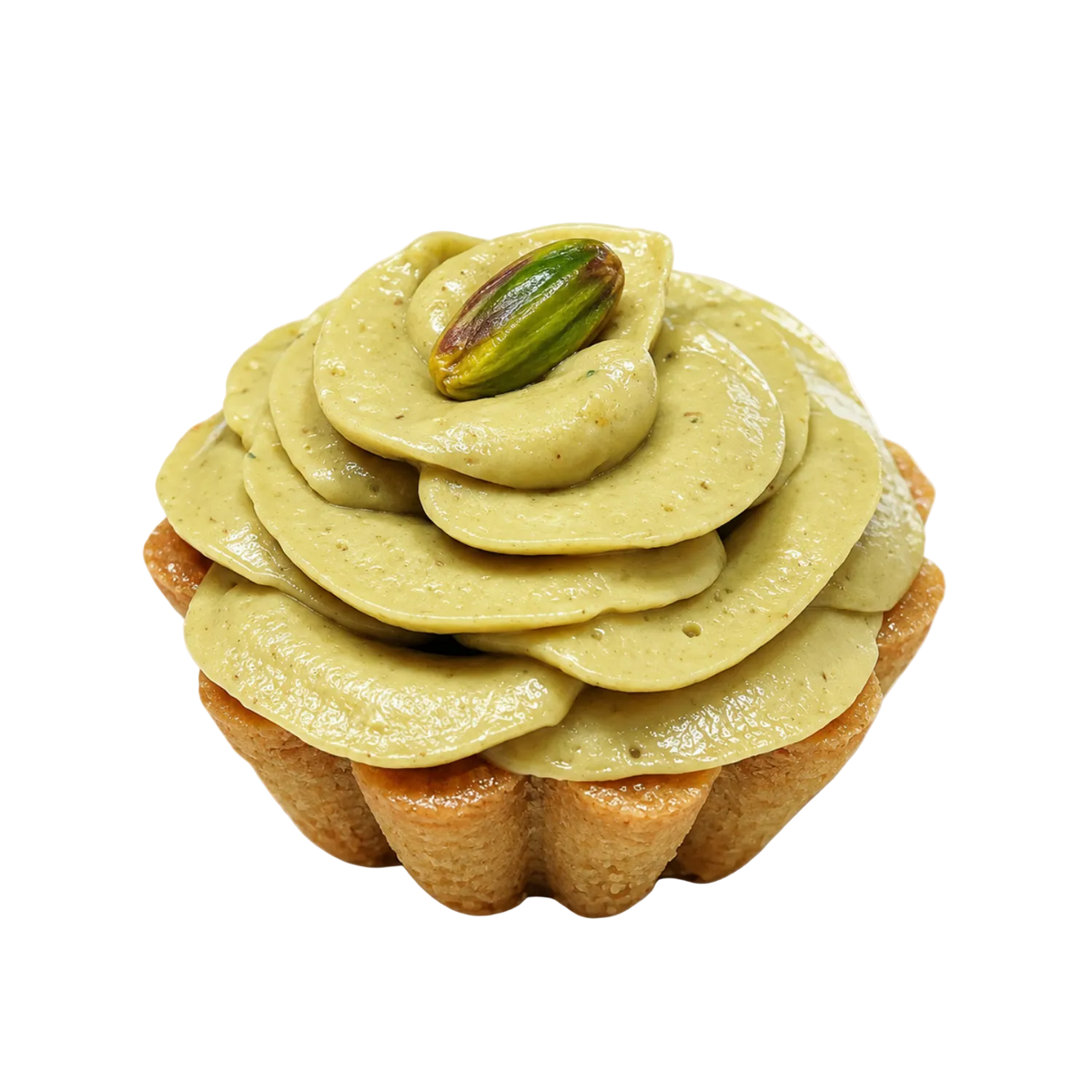 Pistachio Petit Gâteau (GF).
A delicate pistachio and almond gâteau combining the richness of a financier with the lightness of a génoise, finished with a silky whipped pistachio ganache.