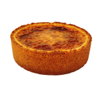 Cross section of a French vanilla flan pâtissier showing its smooth, creamy custard filling inside a crisp buttery pastry crust.